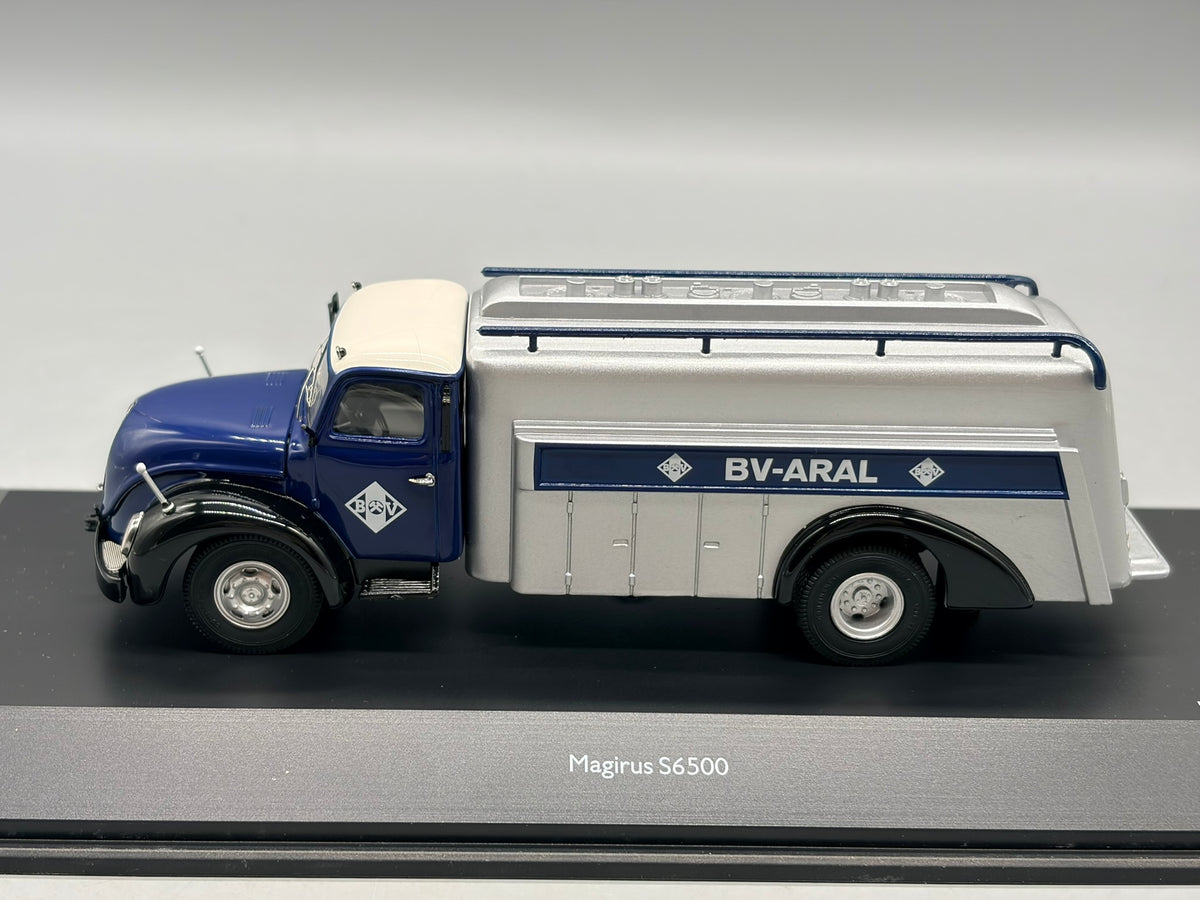 Modellautos 1:43 Schuco Magirus S6500 Tanker BV-Aral mit Vitrine