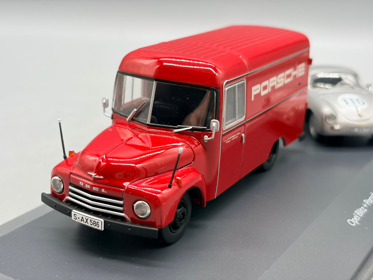 Modellautos 1:43 Schuco Opel Blitz + Porsche 356 mit Vitrine