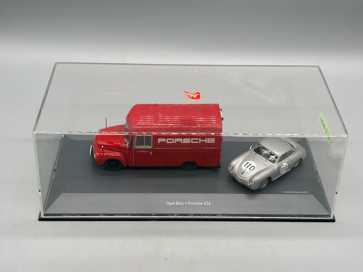 Modellautos 1:43 Schuco Opel Blitz + Porsche 356 mit Vitrine