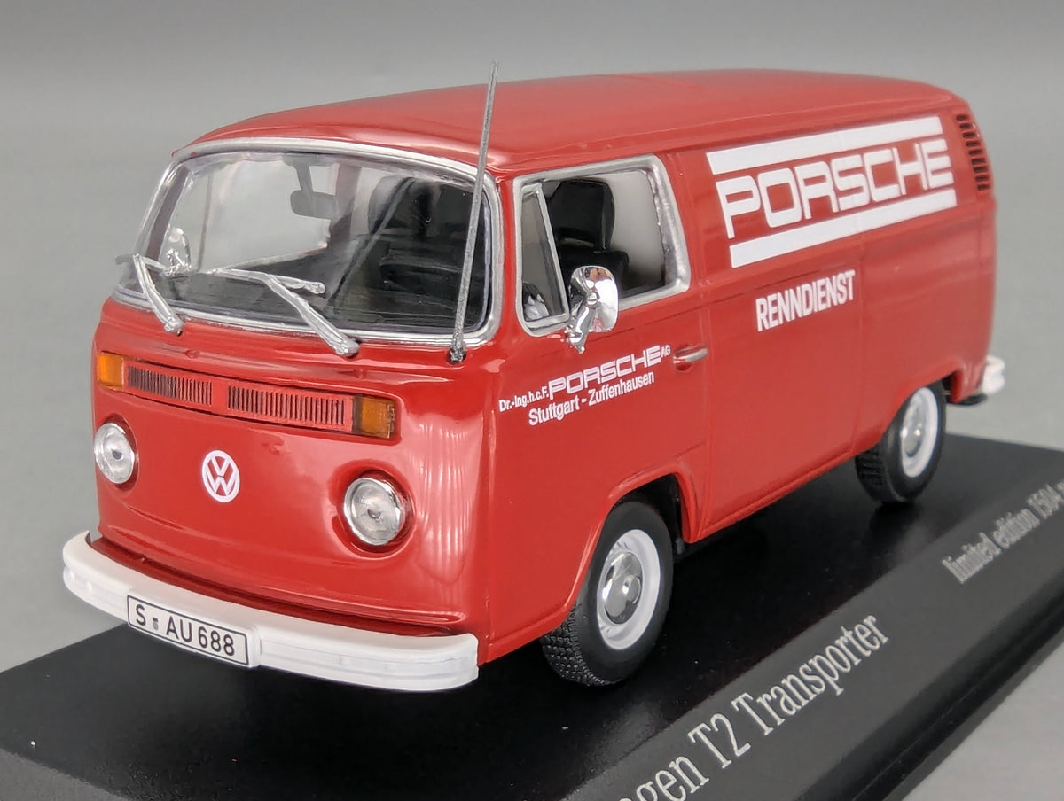 Modelos de coches 1:43 Minichamps Volkswagen VW T2 Transporter Porsche Rojo con embalaje original