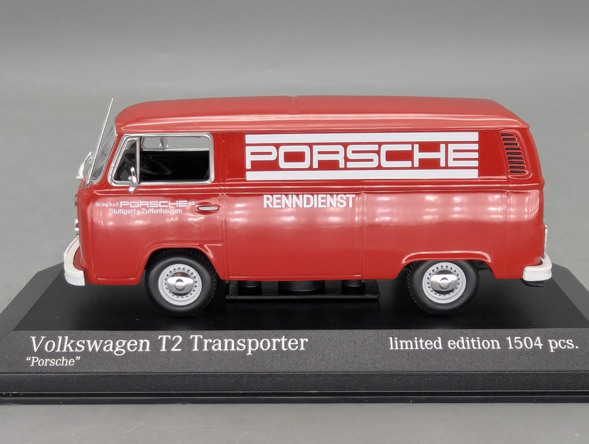 Modelos de coches 1:43 Minichamps Volkswagen VW T2 Transporter Porsche Rojo con embalaje original