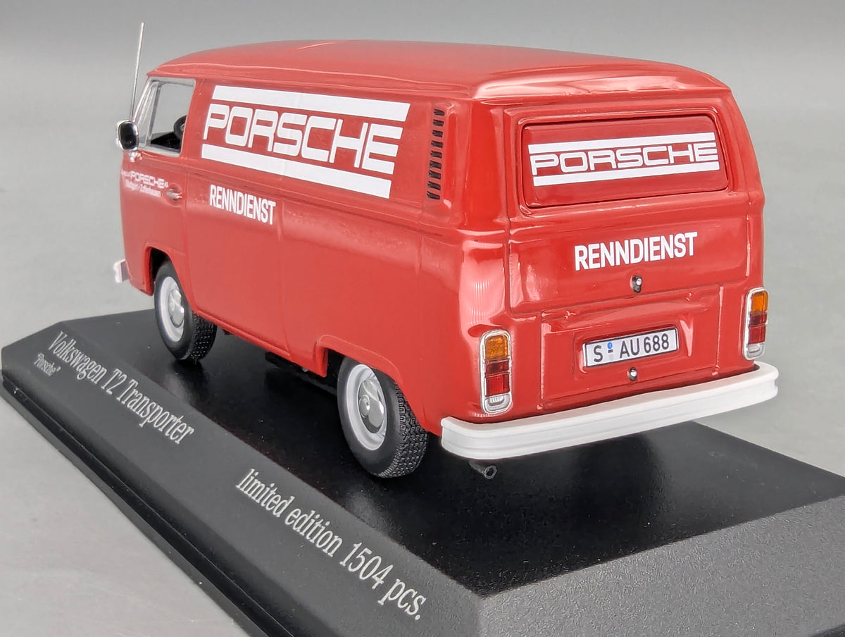 Modelos de coches 1:43 Minichamps Volkswagen VW T2 Transporter Porsche Rojo con embalaje original