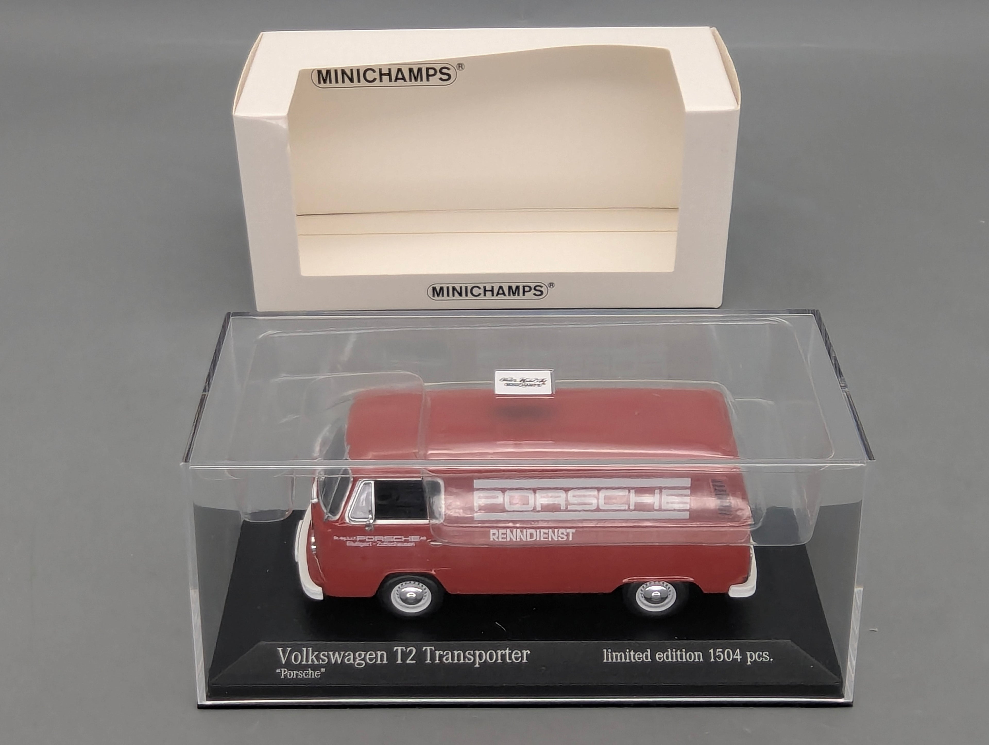 Modellautos 1:43 Minichamps Volkswagen VW T2 Transporter Porsche Rot mit OVP