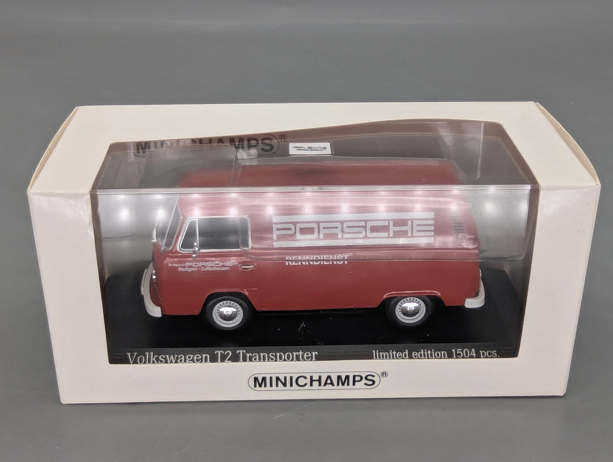 Modelos de coches 1:43 Minichamps Volkswagen VW T2 Transporter Porsche Rojo con embalaje original