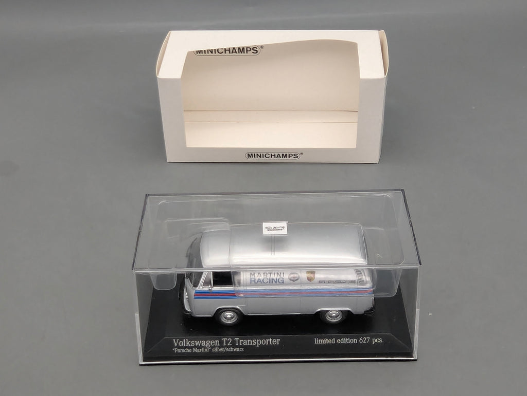 Coches a escala 1:43 Minichamps Volkswagen VW T2 Transporter Porsche Martini Plata con embalaje original