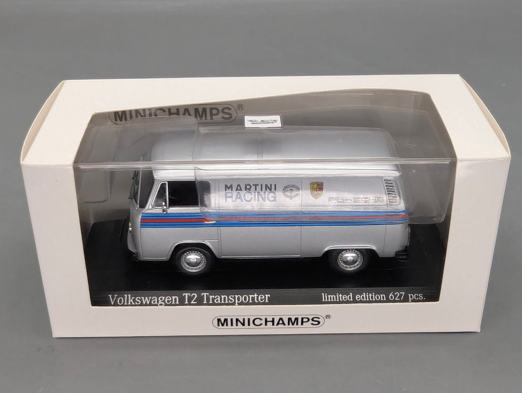 Coches a escala 1:43 Minichamps Volkswagen VW T2 Transporter Porsche Martini Plata con embalaje original