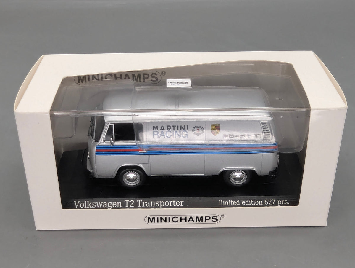 Coches a escala 1:43 Minichamps Volkswagen VW T2 Transporter Porsche Martini Plata con embalaje original