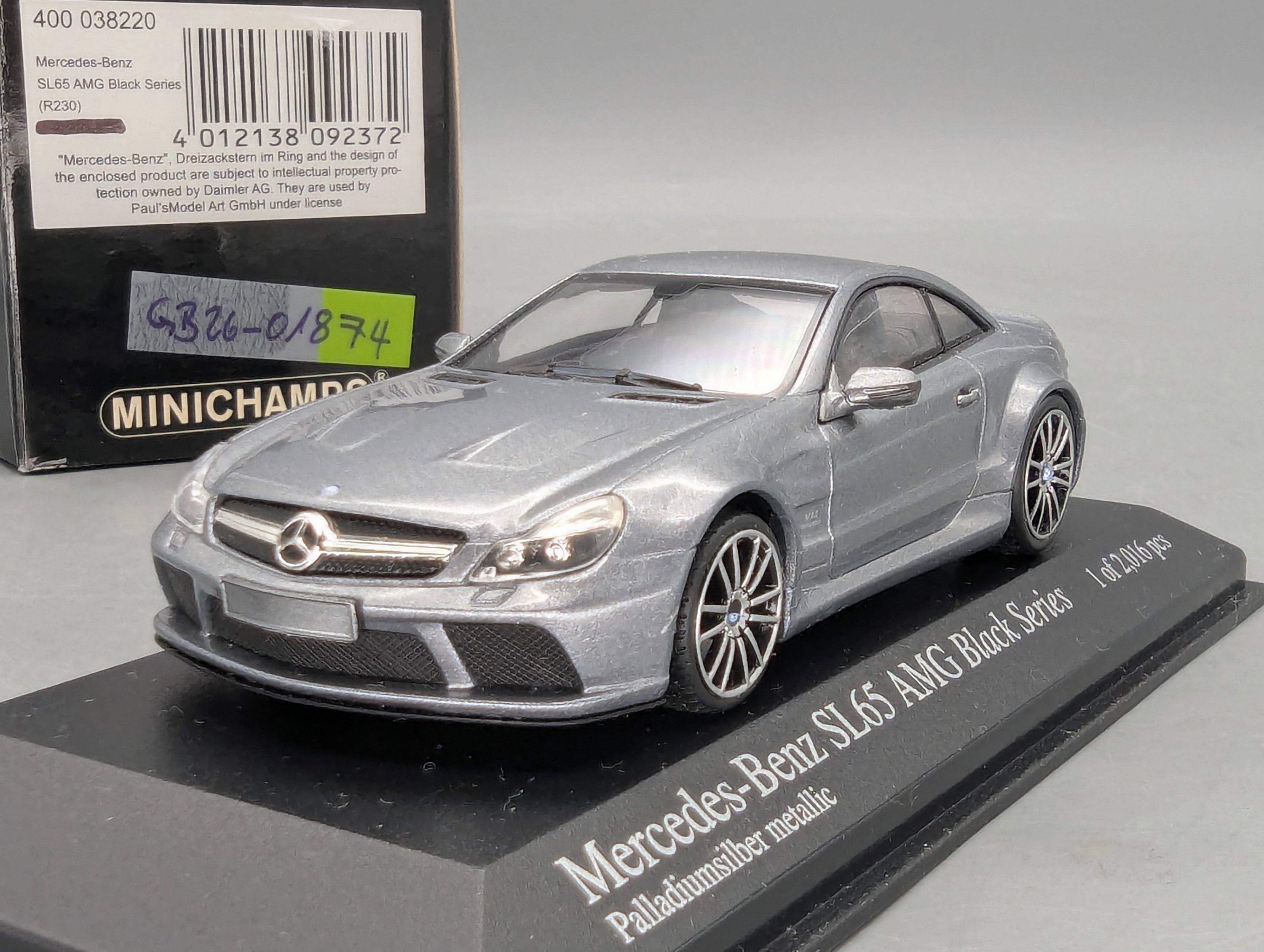 Coches en miniatura 1:43 Minichamps Mercedes Benz SL65 AMG Black Series Plata con embalaje original