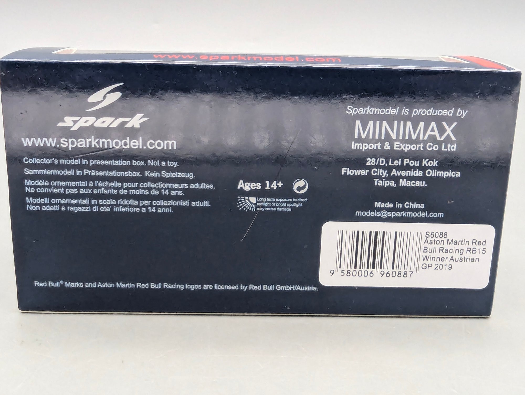 Coches a escala 1:43 Spark S6088 Aston Martin RB 15 GANADOR GP Austria 2019 #33 Verstappen embalaje original