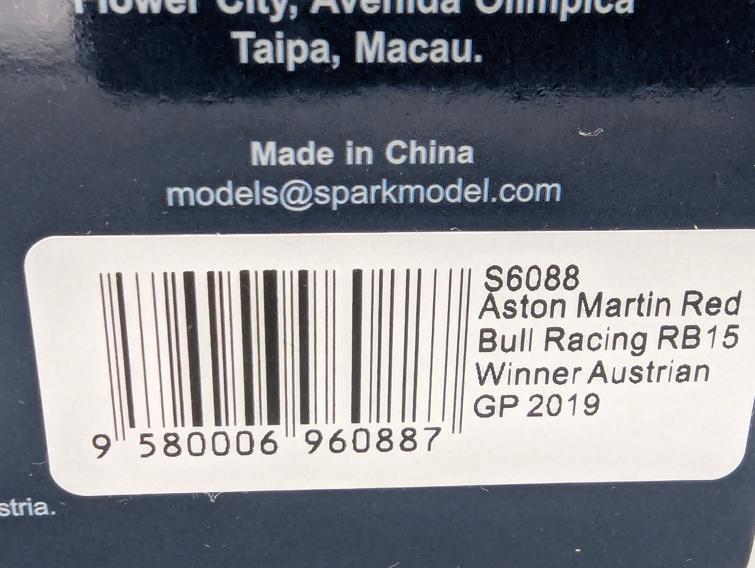 Coches a escala 1:43 Spark S6088 Aston Martin RB 15 GANADOR GP Austria 2019 #33 Verstappen embalaje original