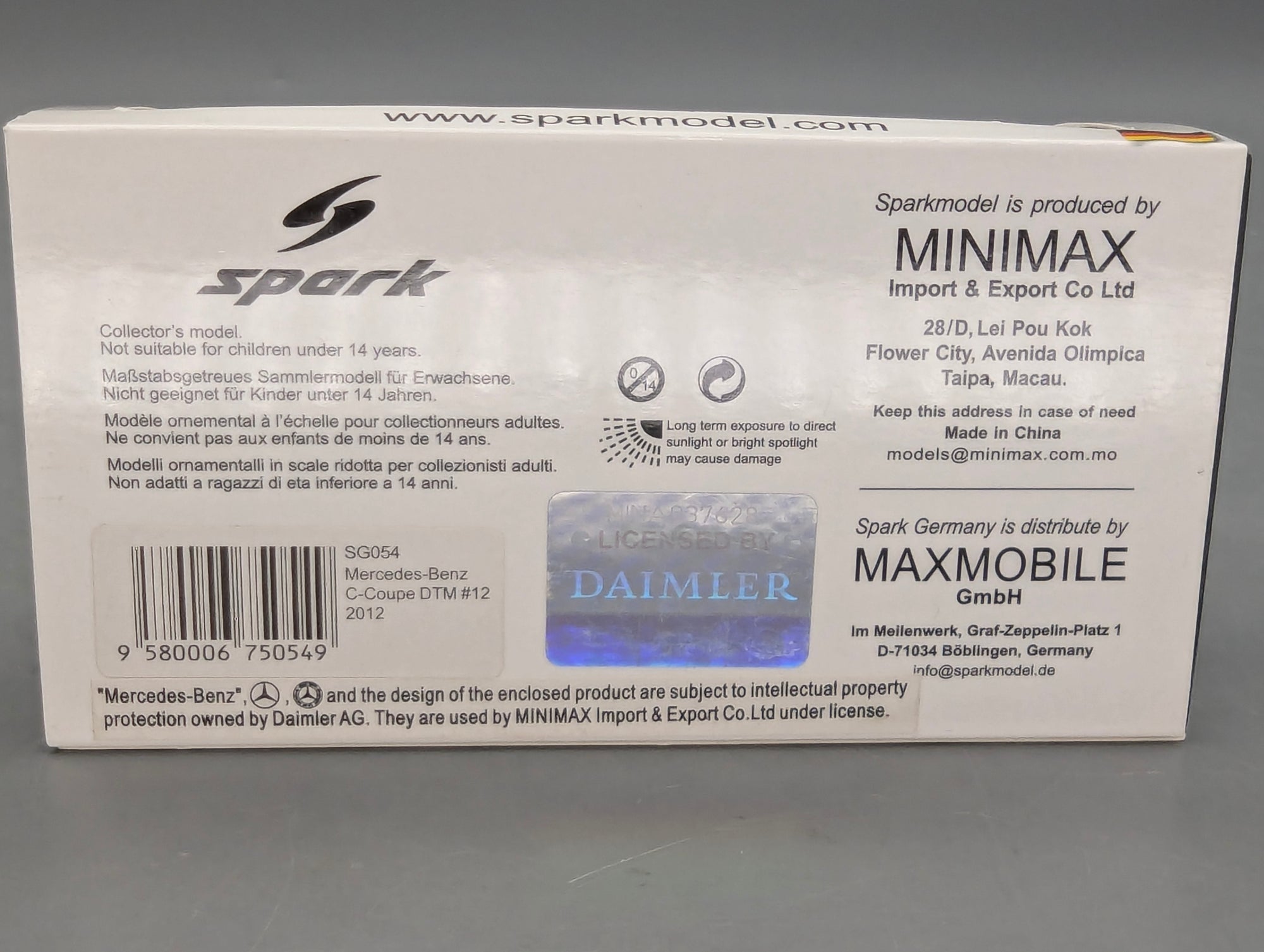 Modellautos 1:43 Spark SG054 Mercedes Benz C Coupe DTM 2012 #12 mit OVP