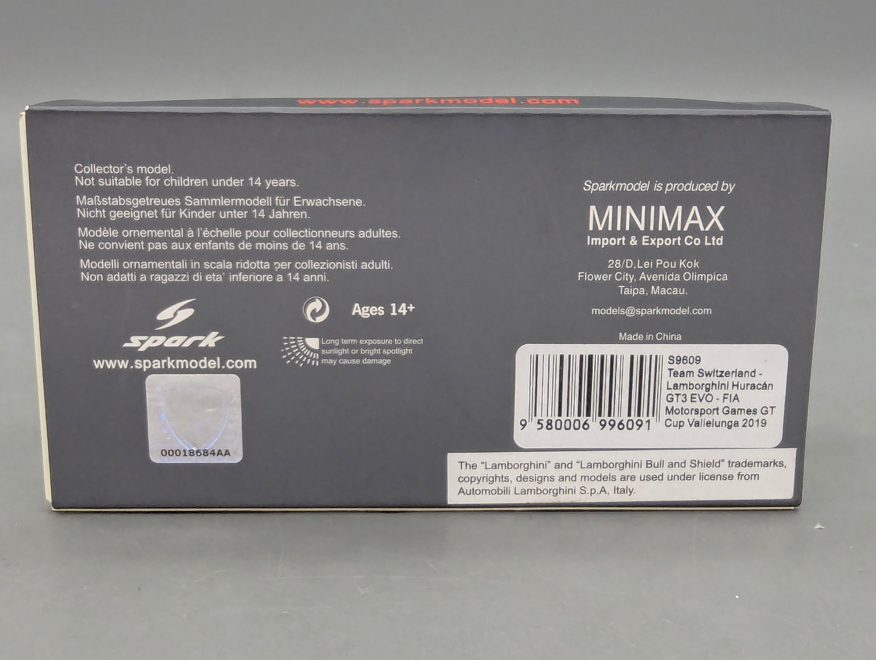 Coches a escala 1:43 Spark S9609 Lamborghini Huracan GT3 EVO FIA Vallelunga 2019 #58 precintado