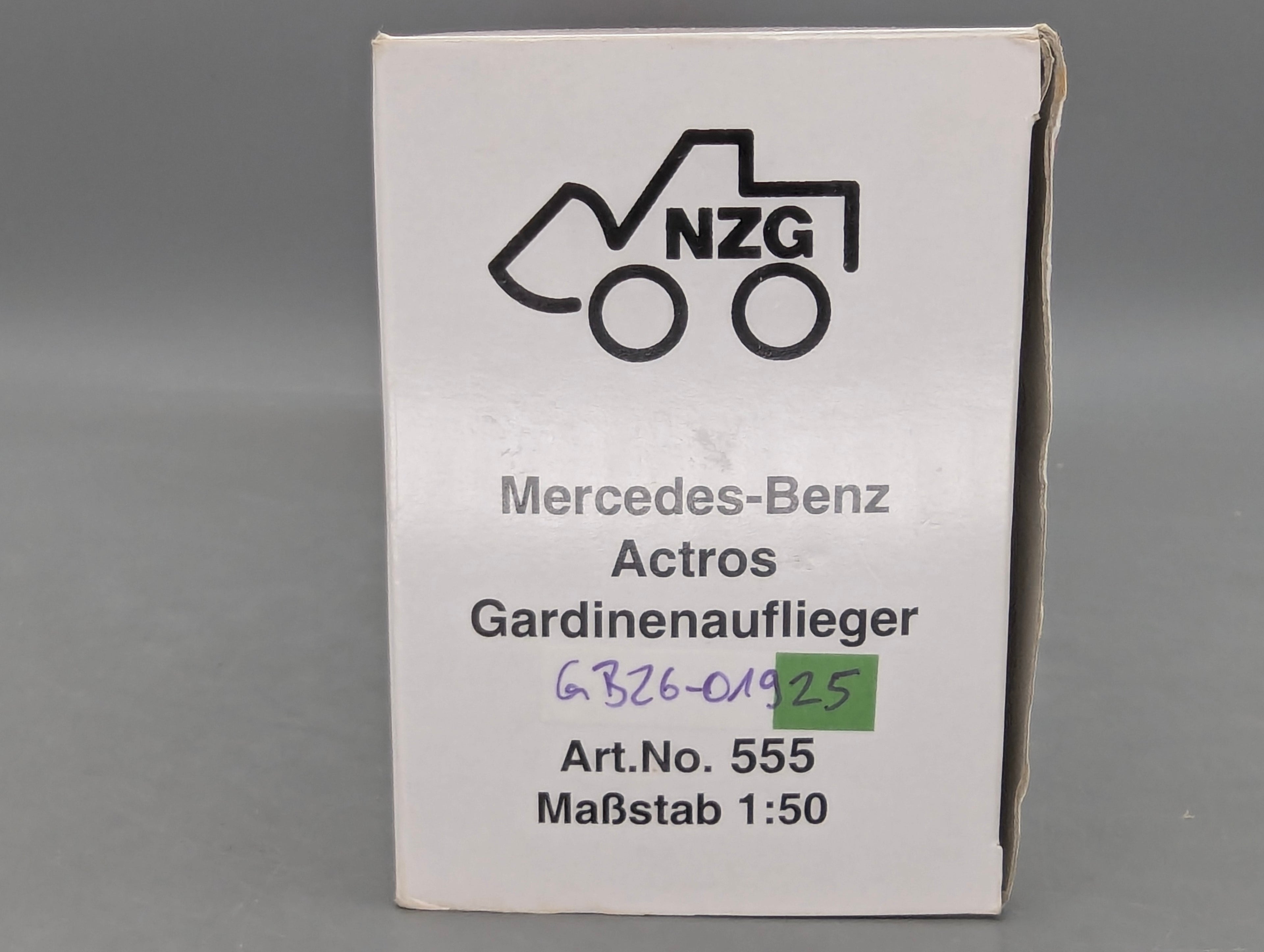 Camión Modelo 1:50 NZG 555 Mercedes Benz Actros Kögel Semirremolque Lona con embalaje original