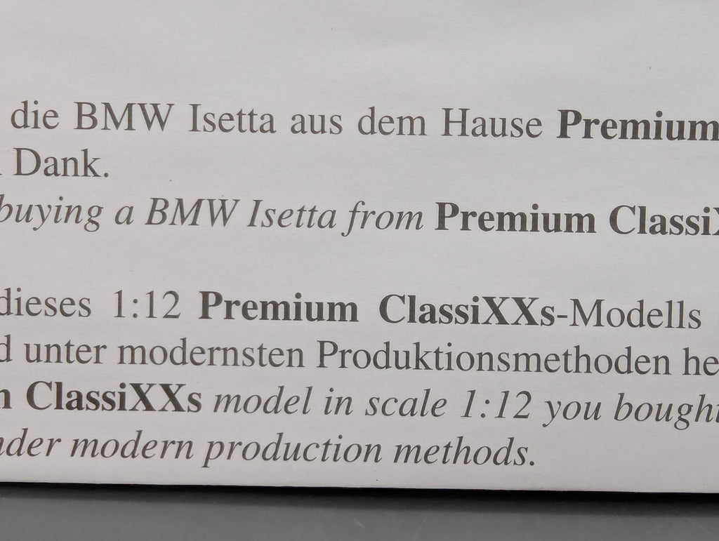 Modellautos 1:12 Premium ClassiXXs BMW Isetta "Export" Hellblau mit OVP