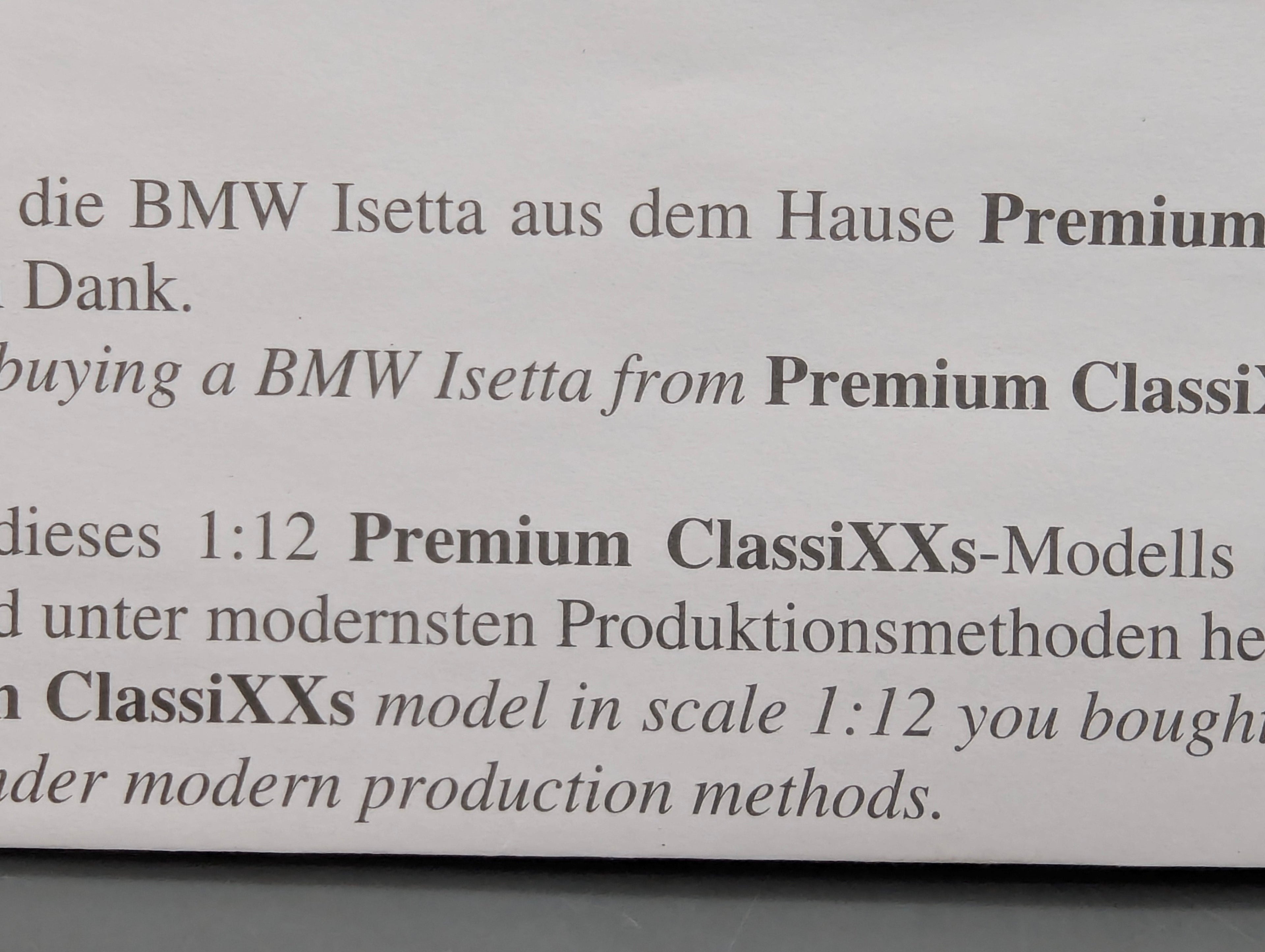 Modellautos 1:12 Premium ClassiXXs BMW Isetta "Export" Hellblau mit OVP