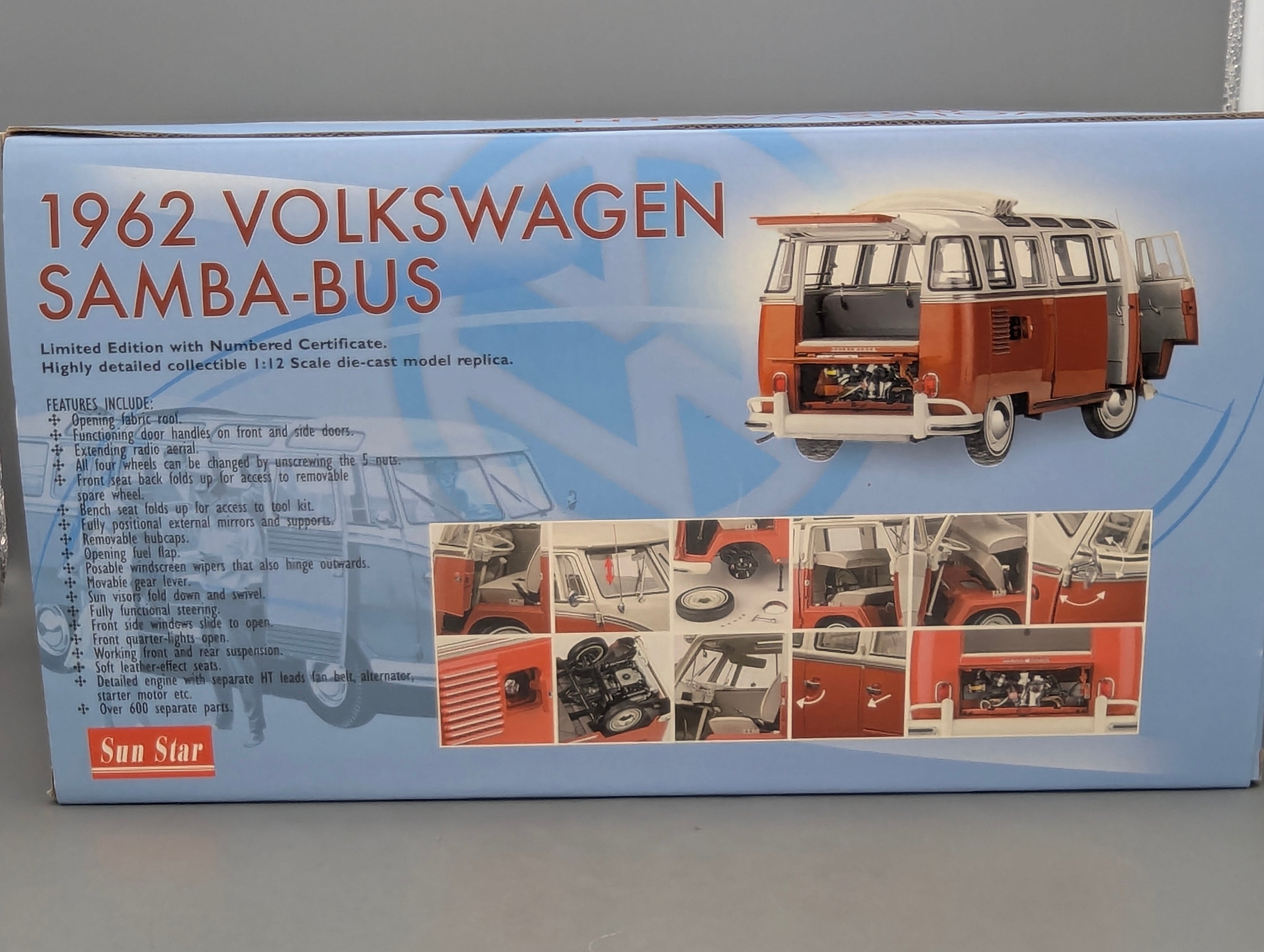 Model Cars 1:12 Sun Star Volkswagen VW Samba Bus T1 Type 2 1962 with Original Packaging