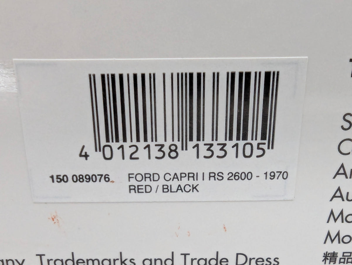 Modellautos 1:18 Minichamps Ford Capri I RS 2600 1970 Rot Schwarz mit OVP