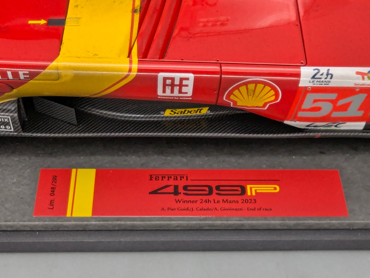 Modellautos 1:12 BBR Ferrari 499P WINNER 24h Le Mans 2023 DIRTY VERSION Ltd 048/299 #51 mit Kofferbox und OVP