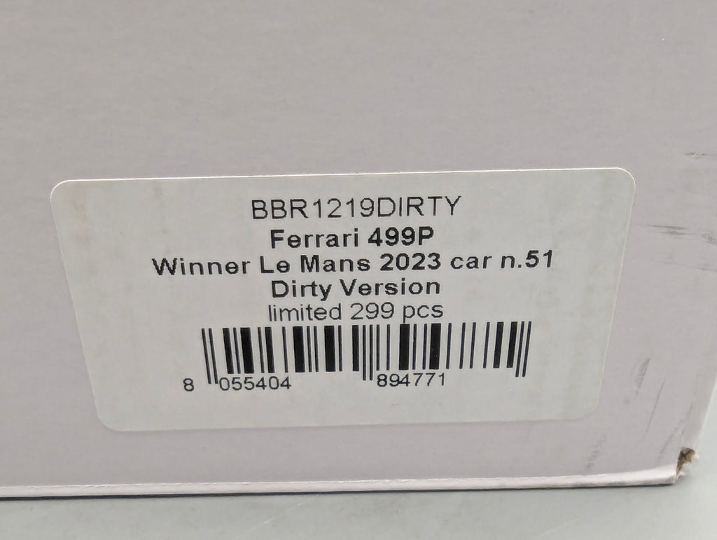 Modellautos 1:12 BBR Ferrari 499P WINNER 24h Le Mans 2023 DIRTY VERSION Ltd 048/299 #51 mit Kofferbox und OVP