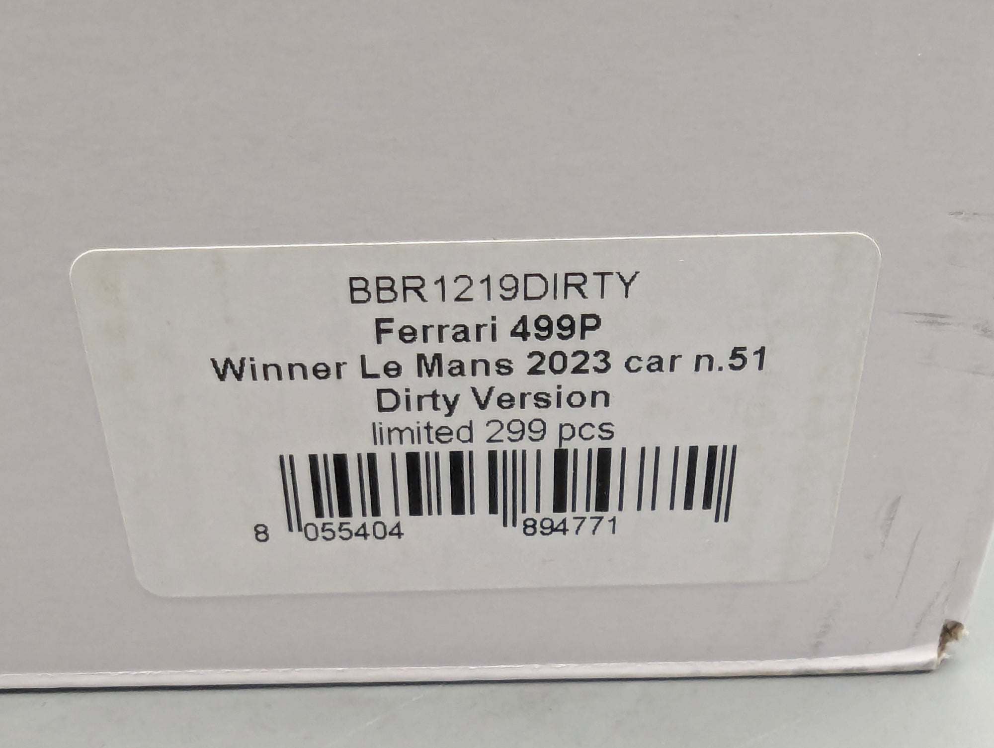 Modellautos 1:12 BBR Ferrari 499P WINNER 24h Le Mans 2023 DIRTY VERSION Ltd 048/299 #51 mit Kofferbox und OVP