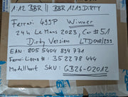 Modellautos 1:12 BBR Ferrari 499P WINNER 24h Le Mans 2023 DIRTY VERSION Ltd 048/299 #51 mit Kofferbox und OVP