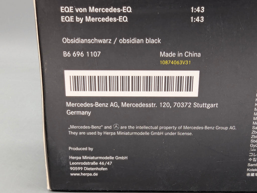 Modellautos 1:43 Herpa Mercedes Benz EQE Obsidianschwarz Schwarz Dealer OVP