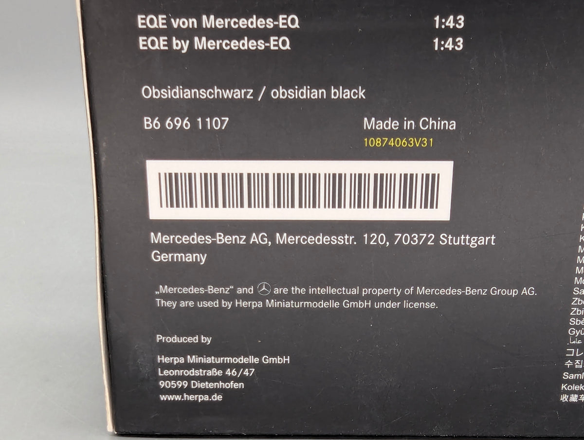 Modellautos 1:43 Herpa Mercedes Benz EQE Obsidianschwarz Schwarz Dealer OVP