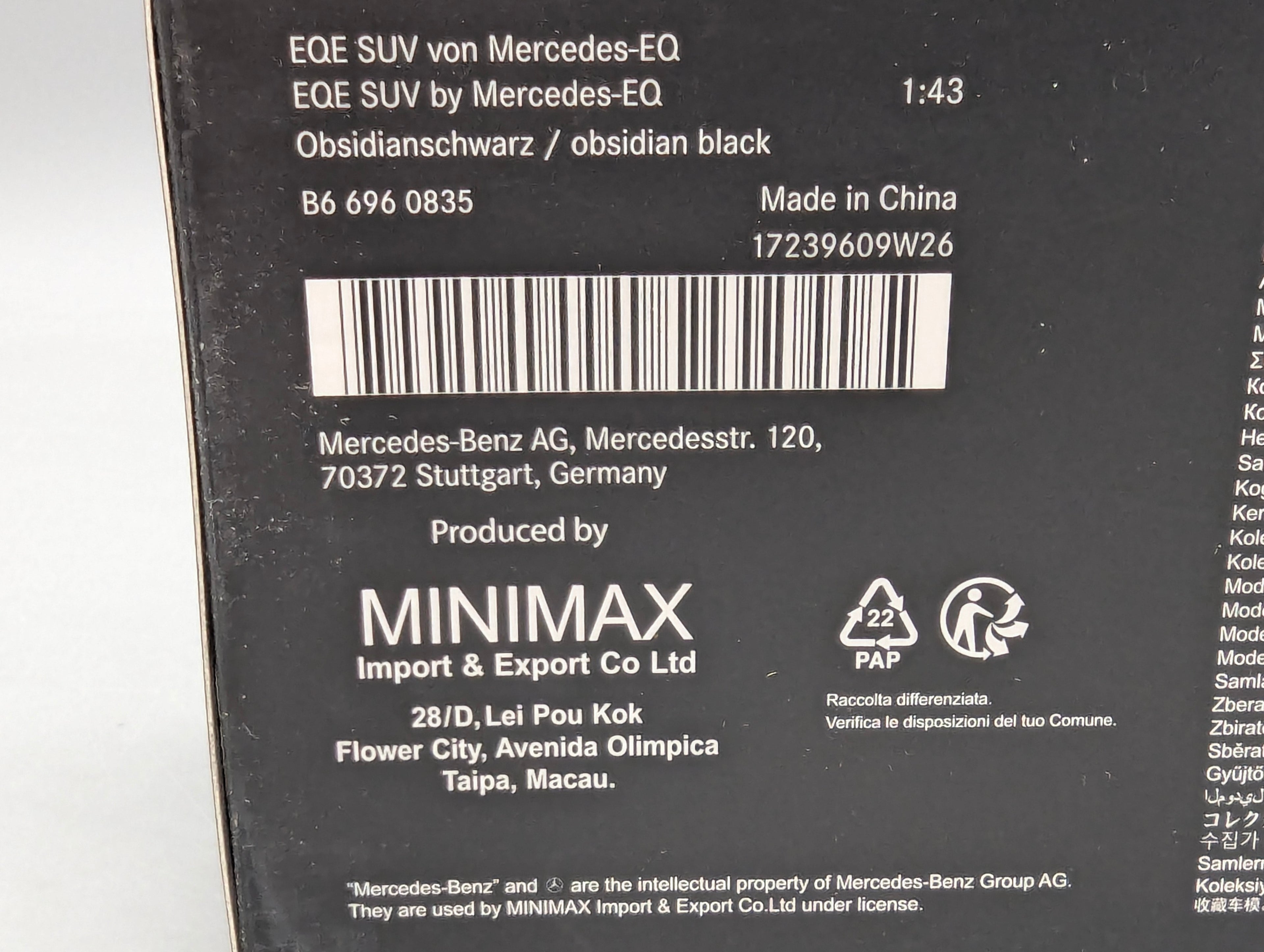 Modellautos 1:43 Spark Mercedes Benz EQE SUV Obsidianschwarz Schwarz mit OVP