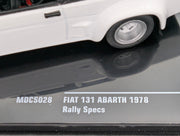 Modellautos 1:43 Ixo Fiat 131 Abarth Rally Specs Weiß 1978 mit Ersatzrädern mit OVP