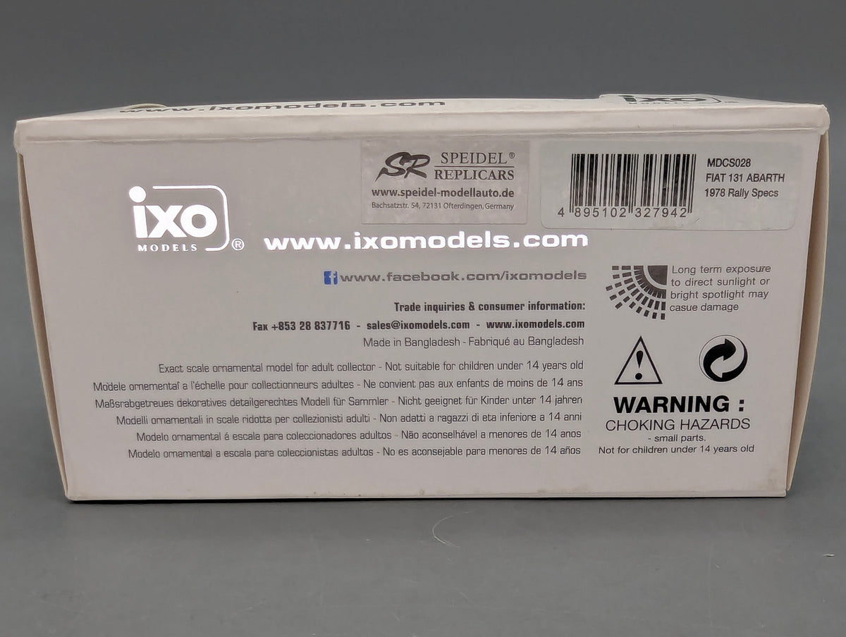 Modellautos 1:43 Ixo Fiat 131 Abarth Rally Specs Weiß 1978 mit Ersatzrädern mit OVP