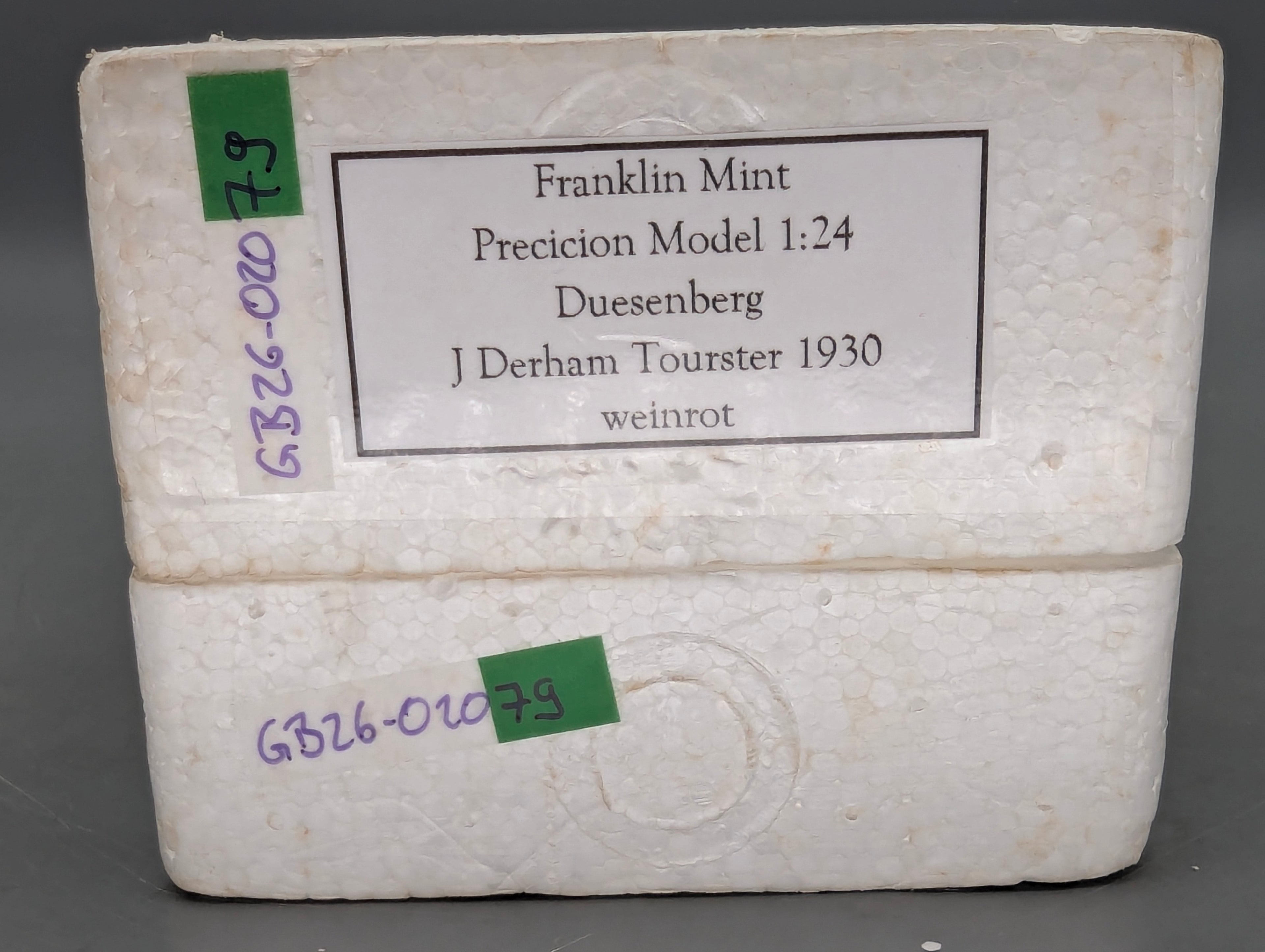 Modellautos 1:24 Franklin Mint Duesenberg J Derham Tourster Weinrot in Styroporbox