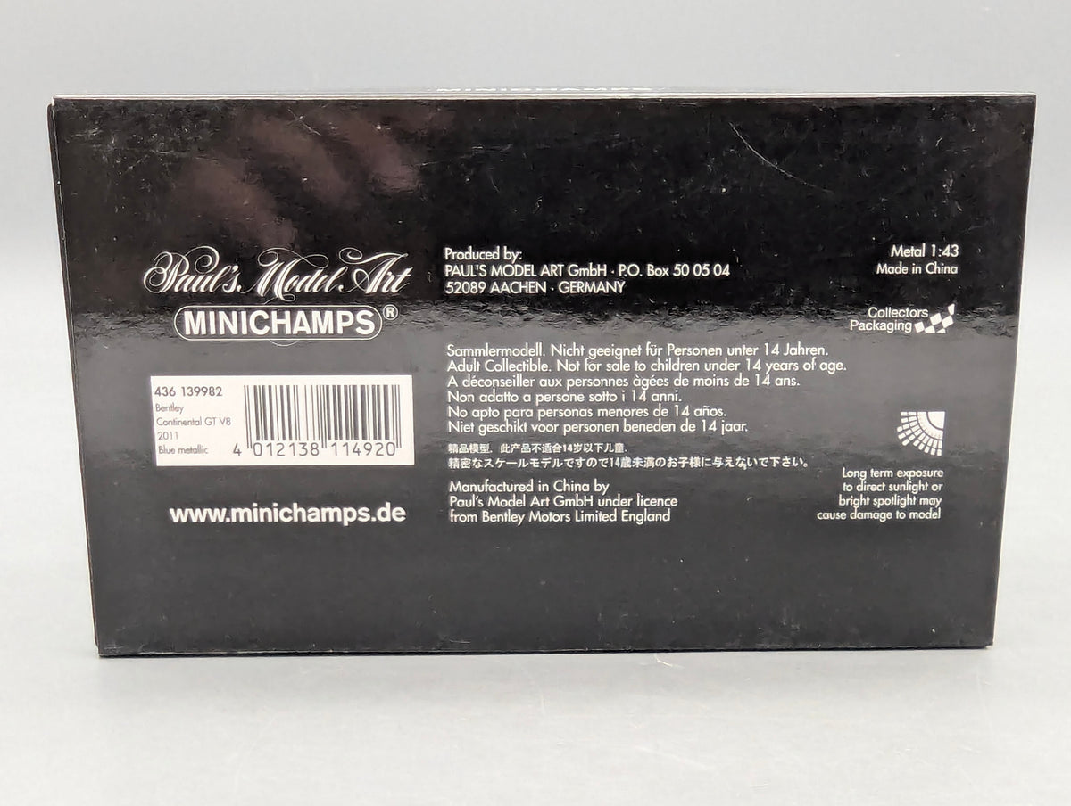 Modellautos 1:43 Minichamps Bentley Continental GT V8 2011 Blue Metallic mit OVP
