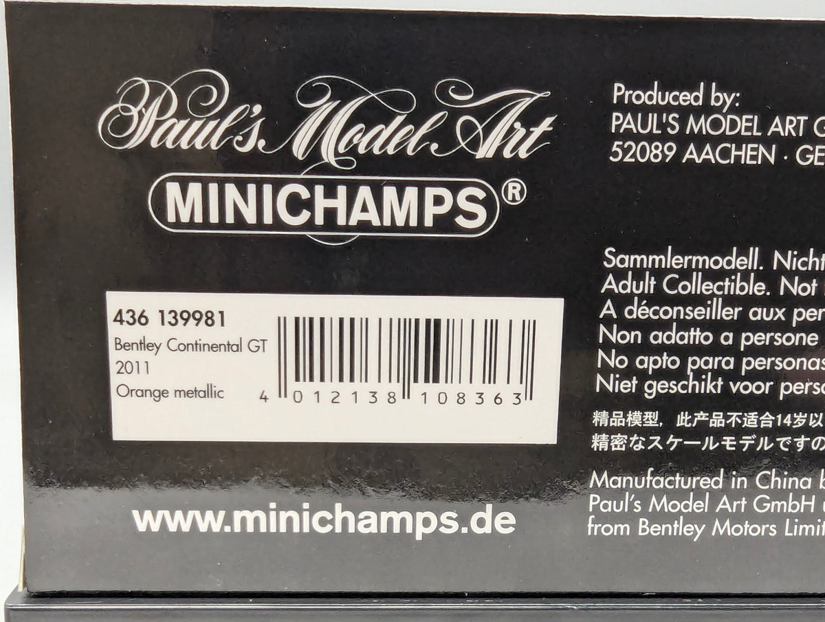 Modellautos 1:43 Minichamps Bentley Continental GT 2011 Orange Metallic mit OVP