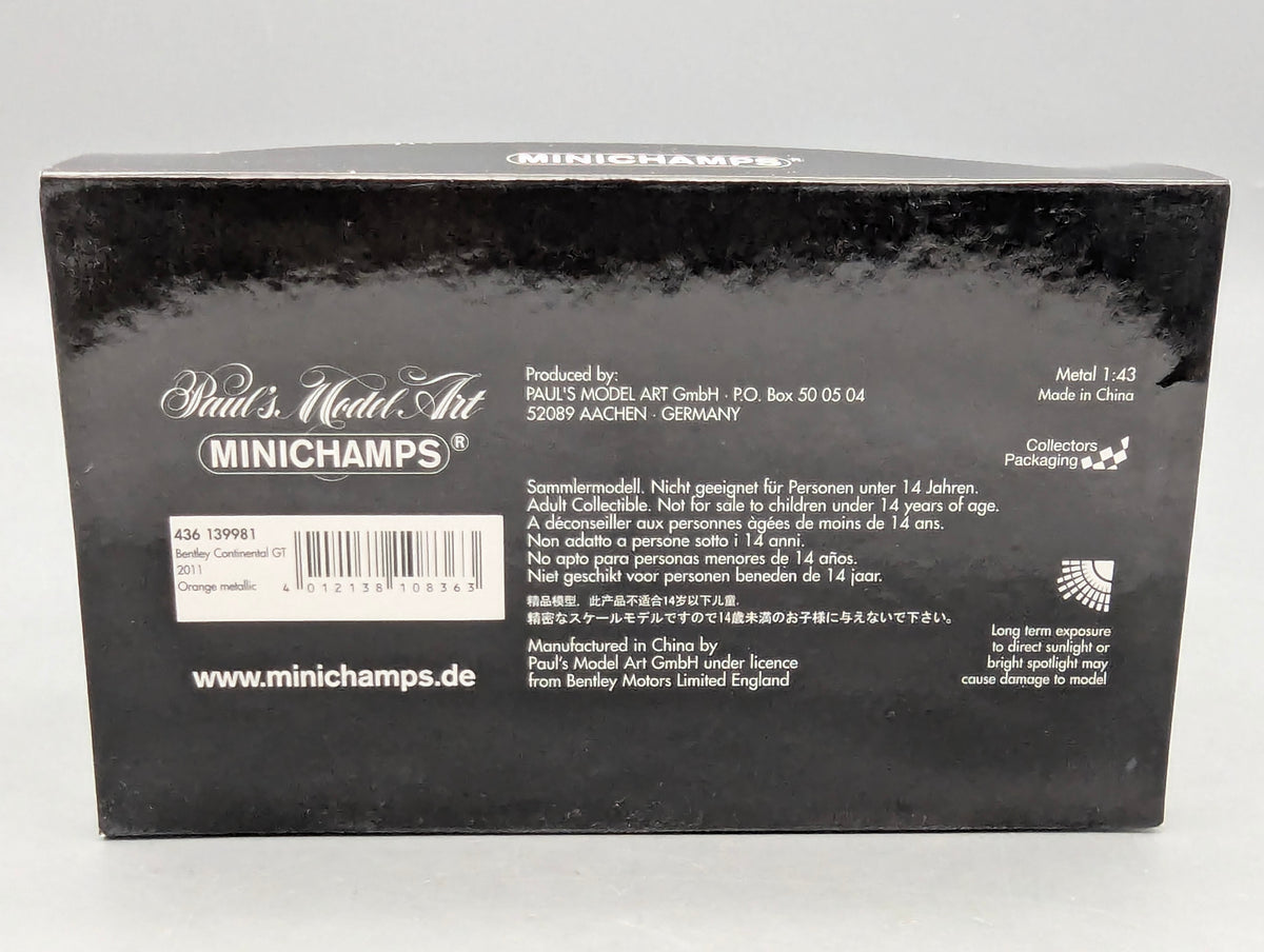 Modellautos 1:43 Minichamps Bentley Continental GT 2011 Orange Metallic mit OVP
