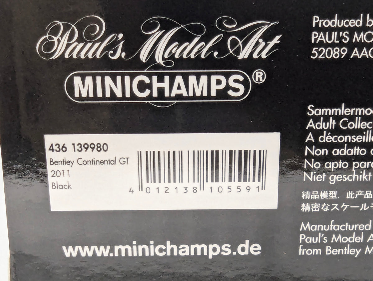 Modellautos 1:43 Minichamps Bentley Continental GT 2011 Black Schwarz mit OVP