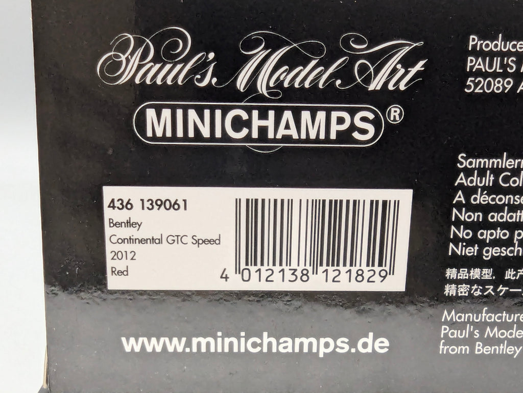 Modellautos 1:43 Minichamps Bentley Continental GTC Speed 2012 Red mit OVP