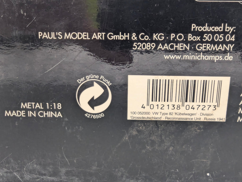Modellautos 1:18 Minichamps Volkswagen VW Type 82 Kübelwagen 1941 mit OVP
