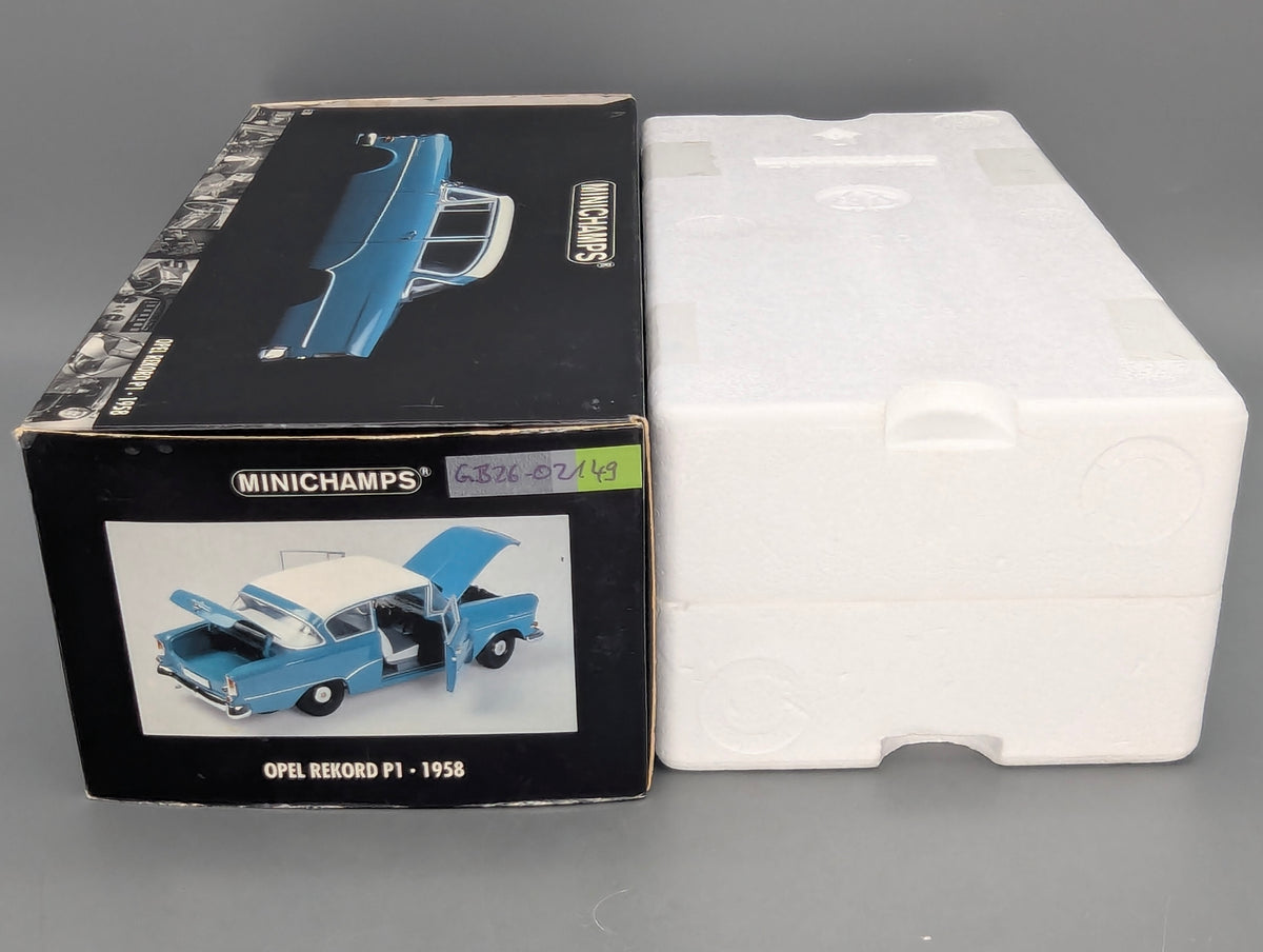 Modellautos 1:18 Minichamps Opel Rekord P1 1958 Türkisblau / Weiß mit OVP