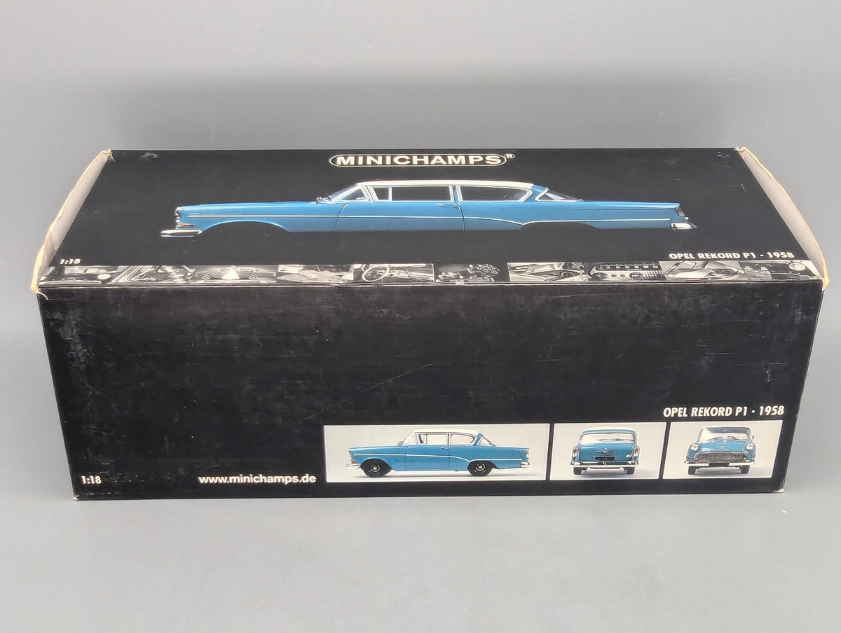Modellautos 1:18 Minichamps Opel Rekord P1 1958 Türkisblau / Weiß mit OVP