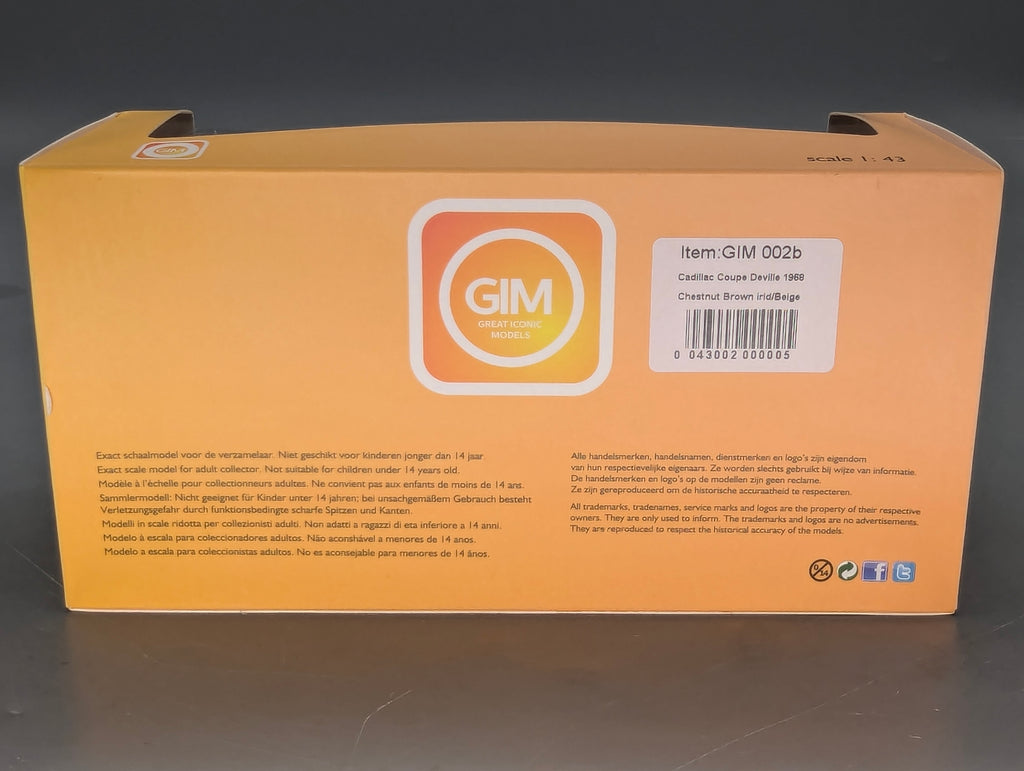 Modellautos 1:43 GIM 002b Cadillac Coupe de Ville 1968 Braun 029/150 mit OVP