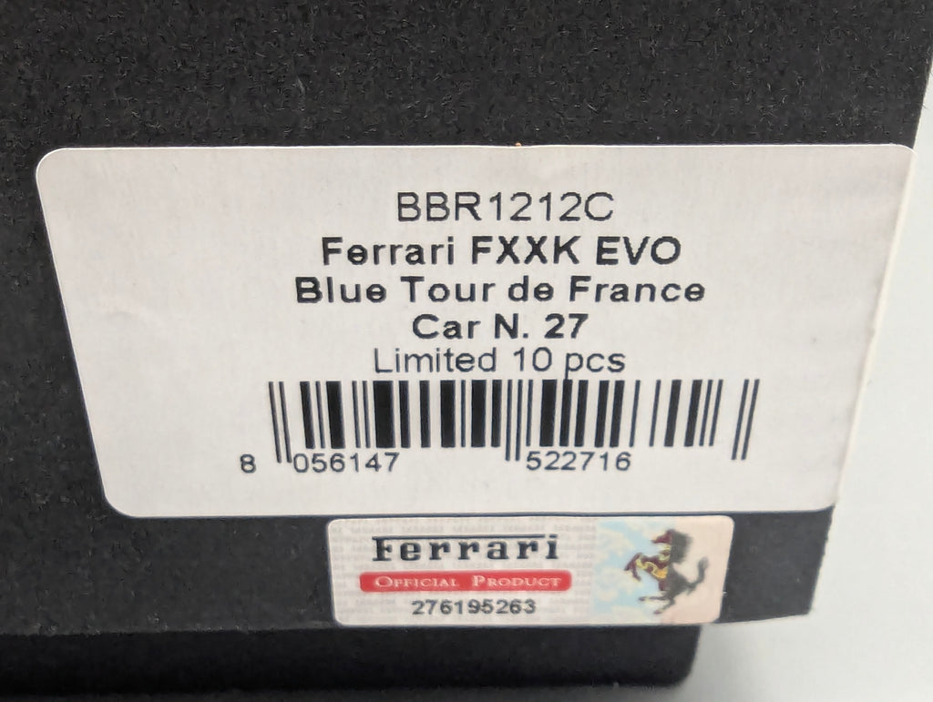 Modellautos 1:12 BBR Ferrari FXX-K EVO Blue Tour de France Car #27 Ltd 10/10 OVP
