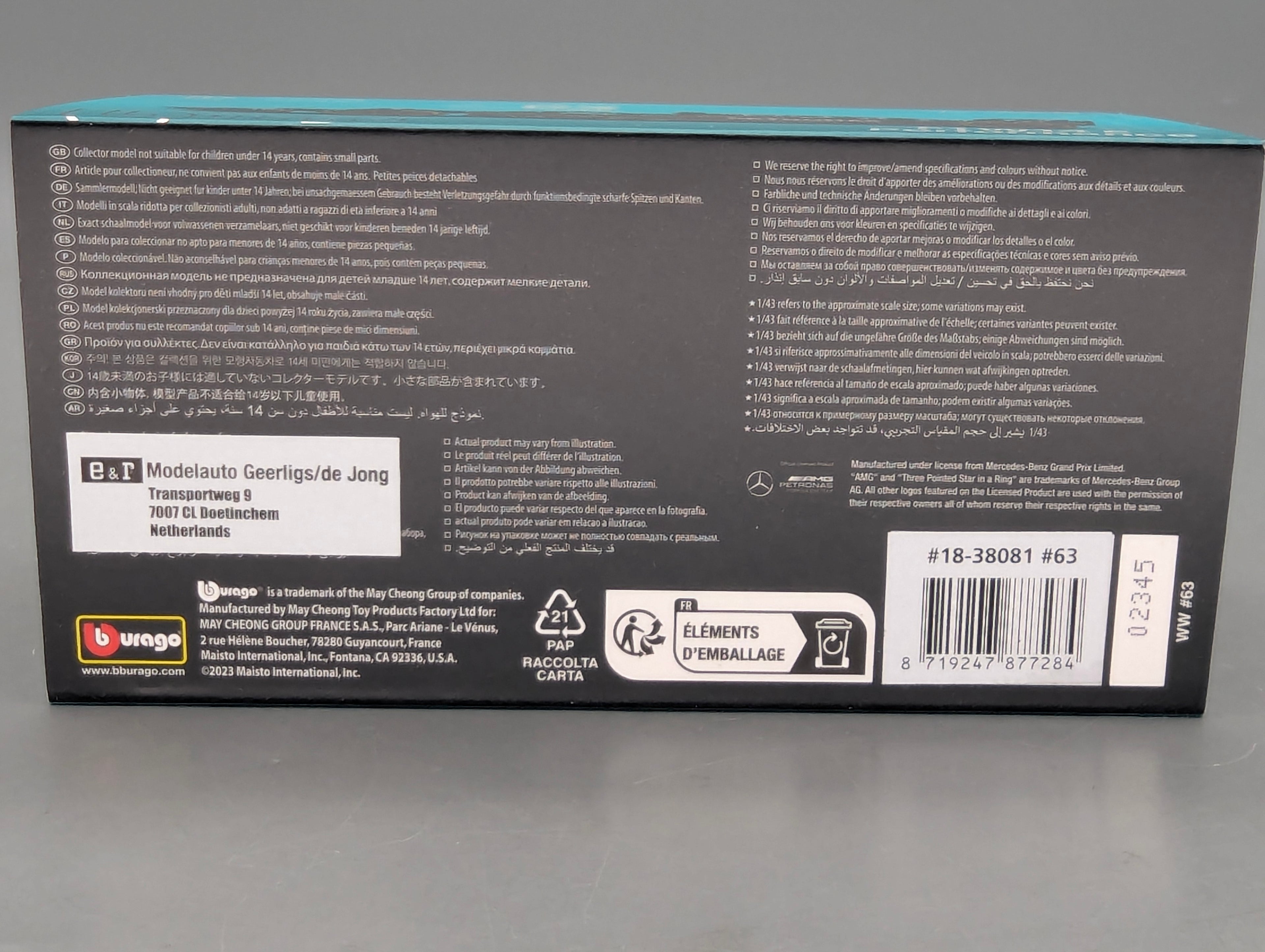 Modellautos 1:43 Bburago Mercedes AMG F1 W14 E Performance #63 George Russel mit OVP