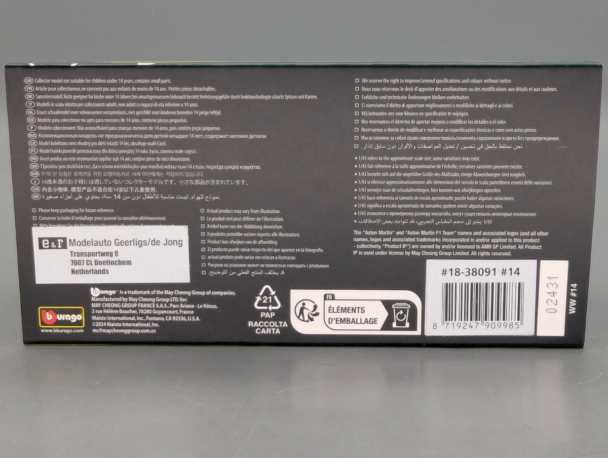 Modellautos 1:43 Bburago Aston Martin AMR23 #14 Fernando Alonso mit OVP