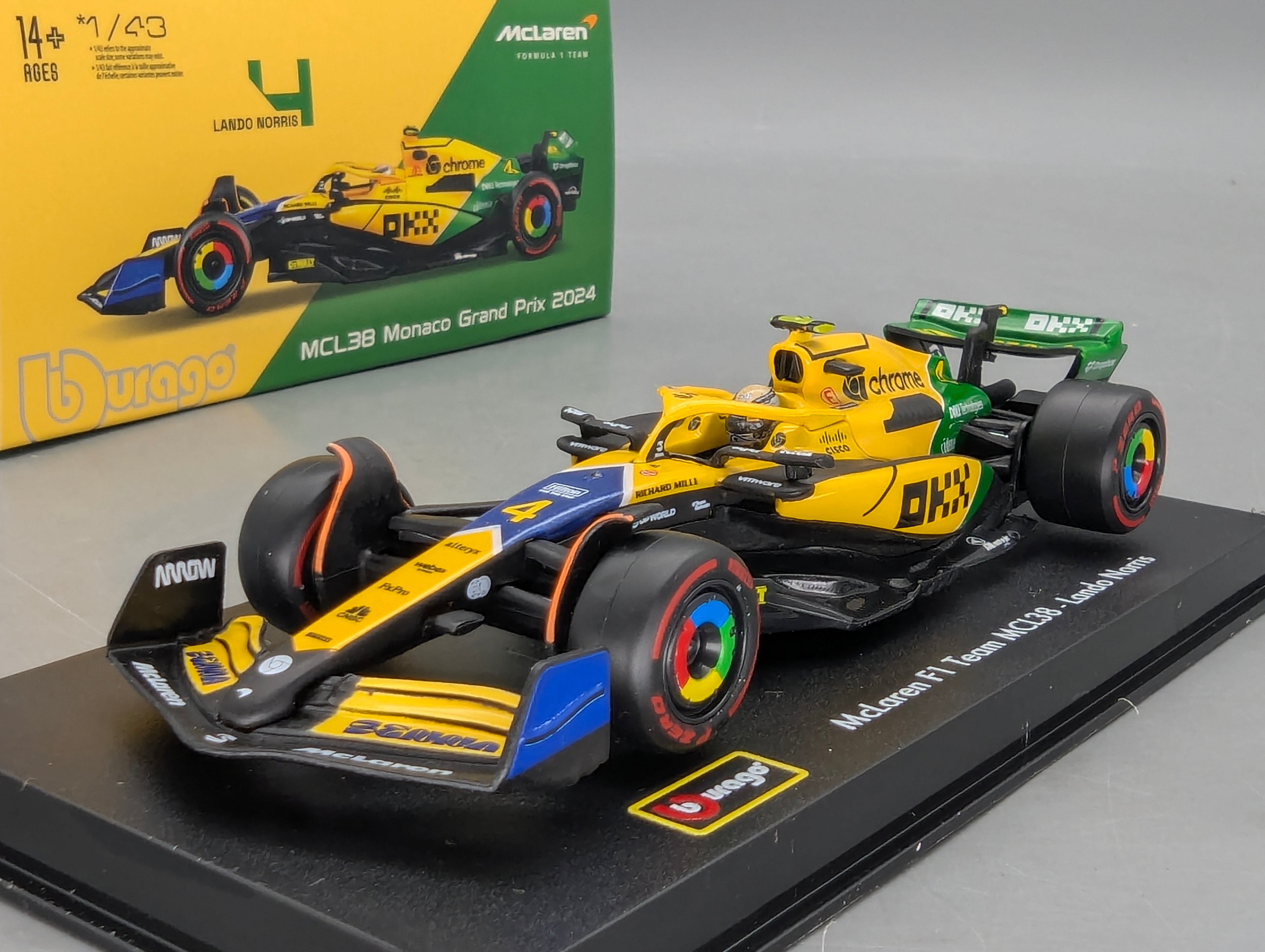 Modellautos 1:43 Bburago McLaren F1 Team MCL38 Monaco GP 2024 #4 Lando Norris mit OVP