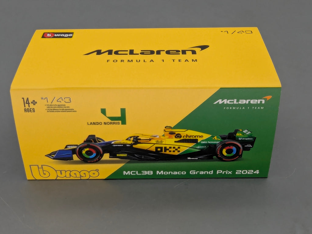 Modellautos 1:43 Bburago McLaren F1 Team MCL38 Monaco GP 2024 #4 Lando Norris mit OVP