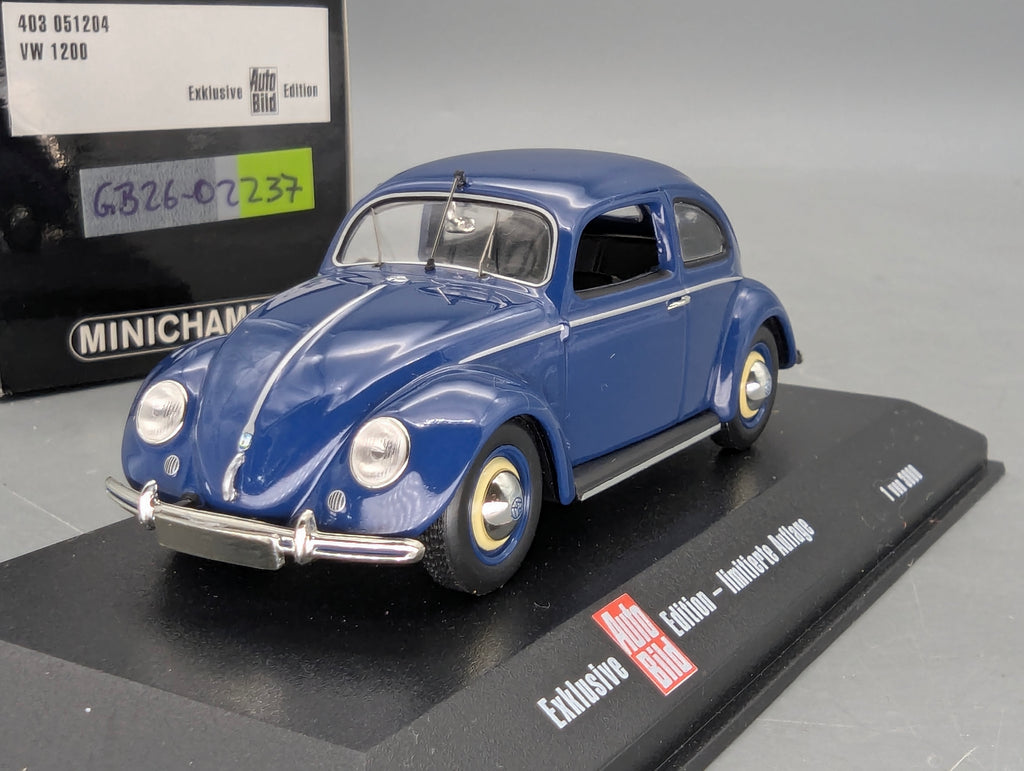 Modellautos 1:43 Minichamps Volkswagen VW 1200 Beetle Käfer Brezelkäfer Blau mit OVP