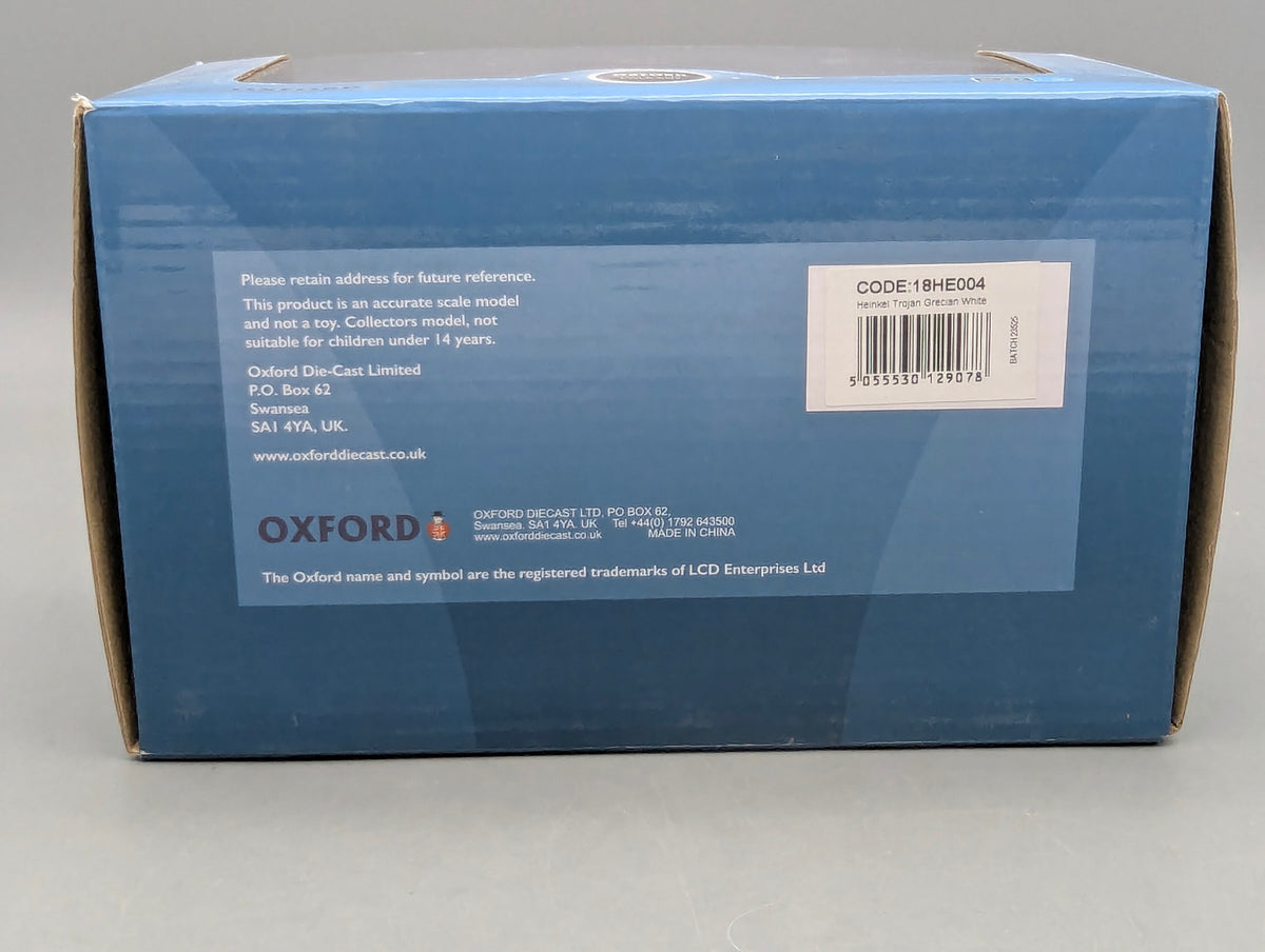 Modellautos 1:18 Oxford Heinkel Trojan 3-Rad Grecian White Weiß mit OVP