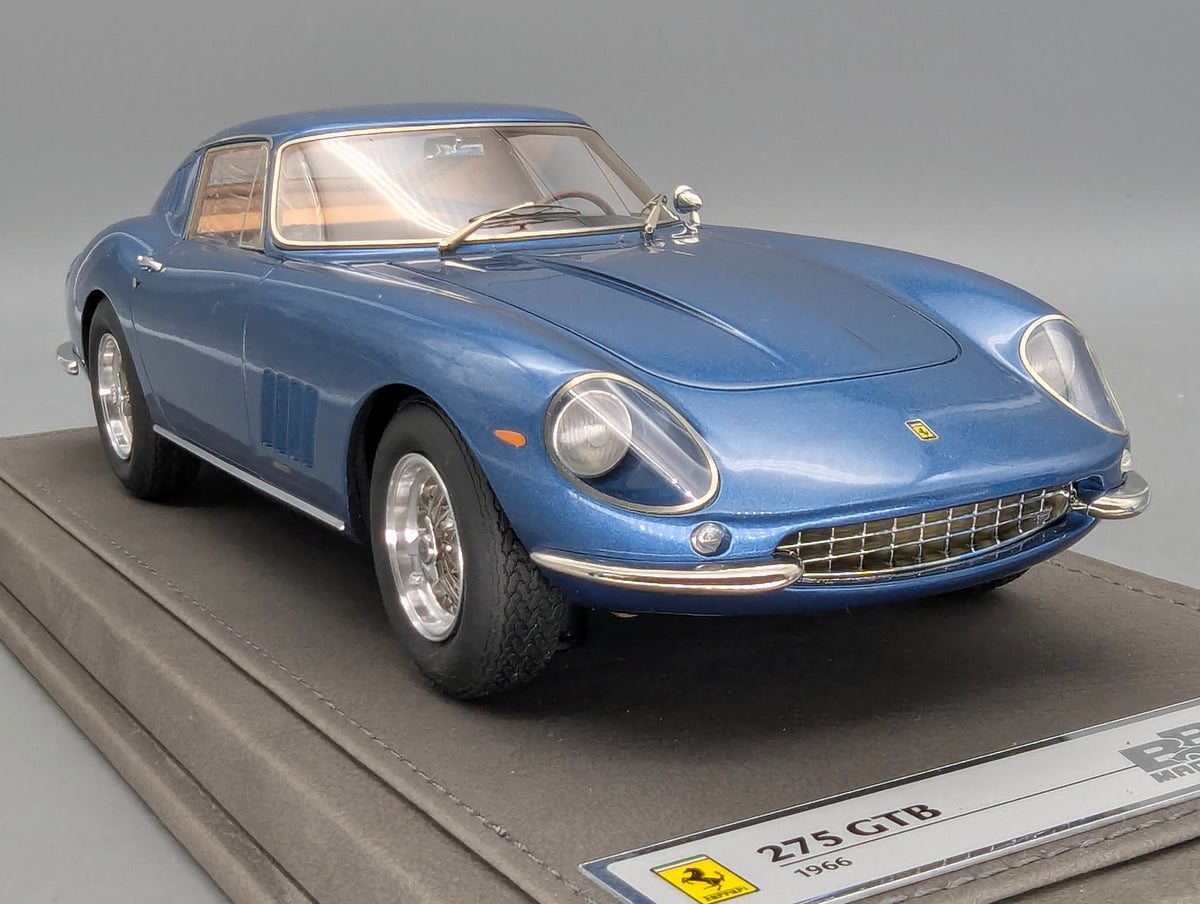 Modellautos 1:18 BBR RGM Ferrari 275 GTB Metallic Blue 1966 Ltd 01/10 mit Lederplatte Vitrine OVP