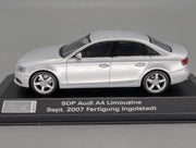 Modellautos 1:43 Minichamps SOP Audi A4 2007 Fertigung Ingolstadt mit Dealer OVP