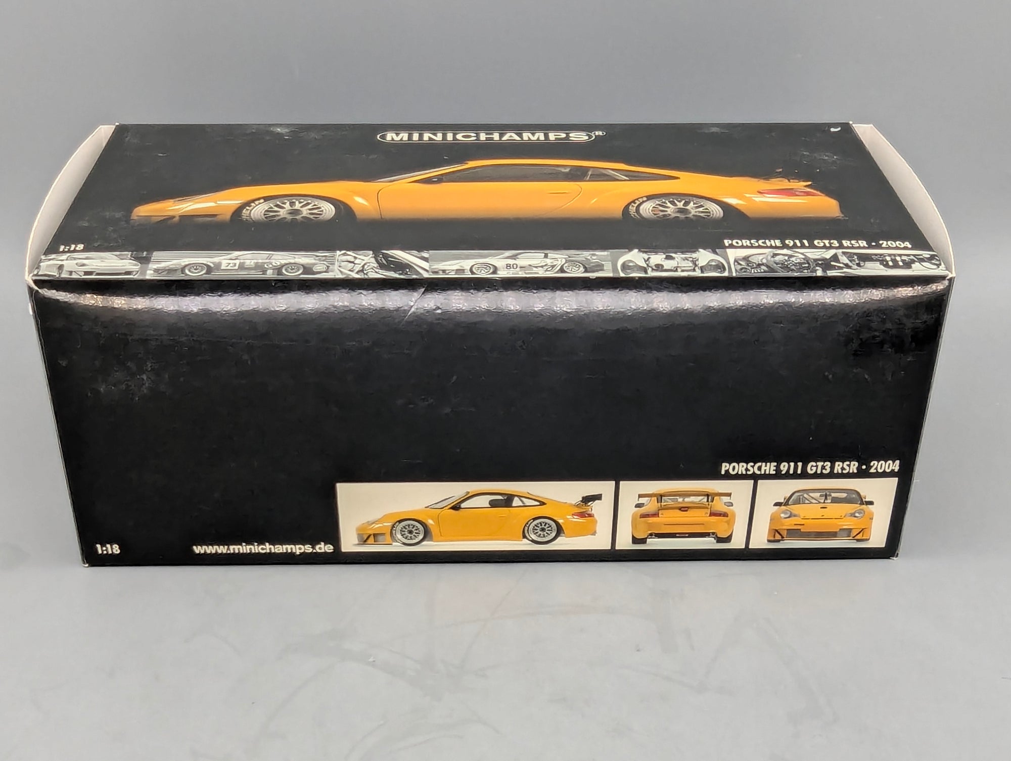 Modellautos 1:18 Minichamps Porsche 911 GT3 RSR ALMS 2004 Gelb mit OVP